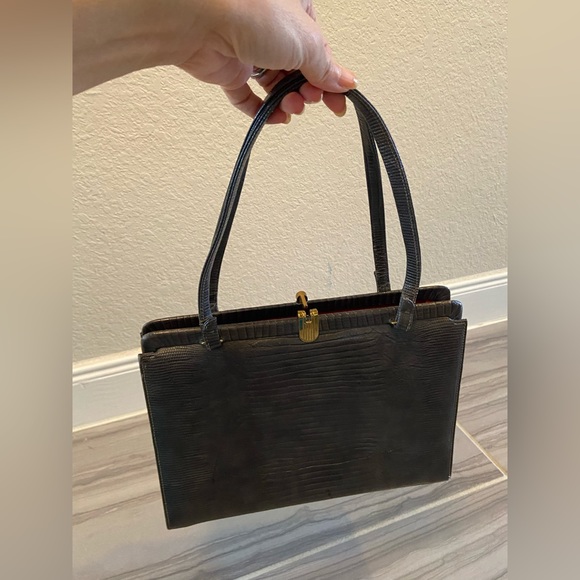 Handbags - Gray Vintage Animal/ Snake Embossed Tote Purse Gold Hardware Double tote handle